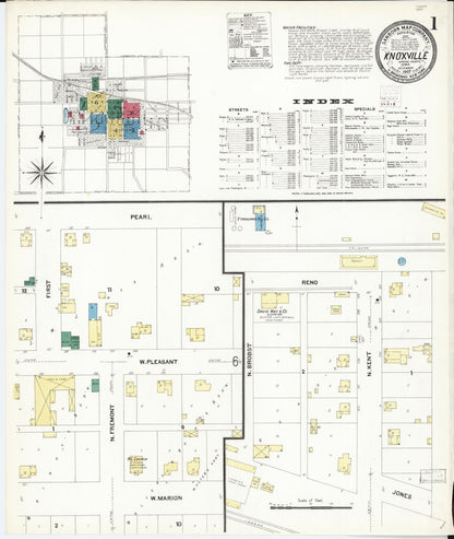 Sanborn Fire Insurance Map from Knoxville, Marion County, Iowa (1907), Sheet #0001 - Historic Sanborn Fire Insurance Map Print