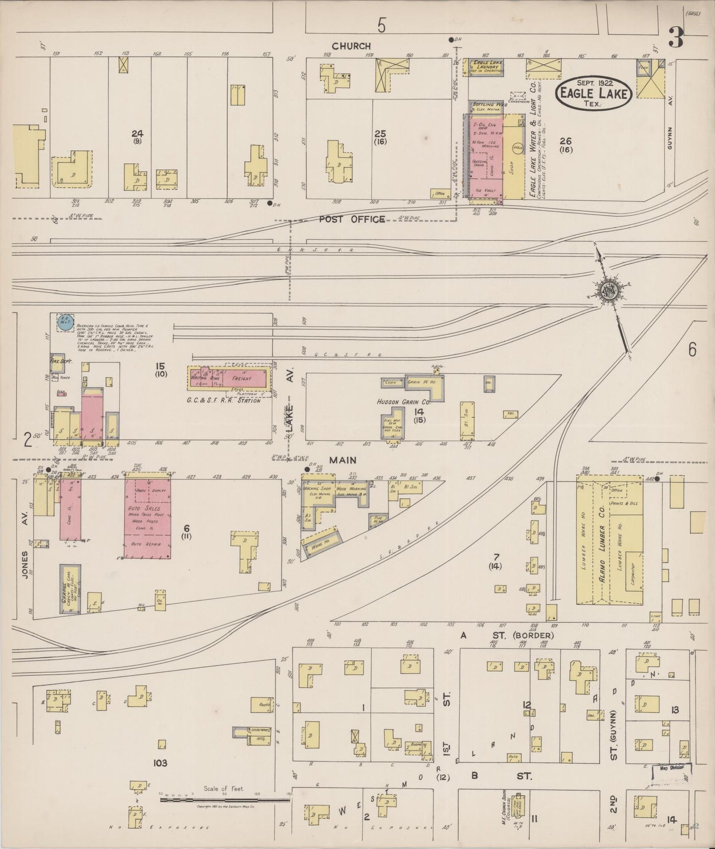 Sanborn Fire Insurance Map from Eagle Lake, Colorado County, Texas (1922), Sheet #0003 - Historic Sanborn Fire Insurance Map Print, vintage old map wall art, antique decor, genealogy gift, Eagle Lake Colorado map