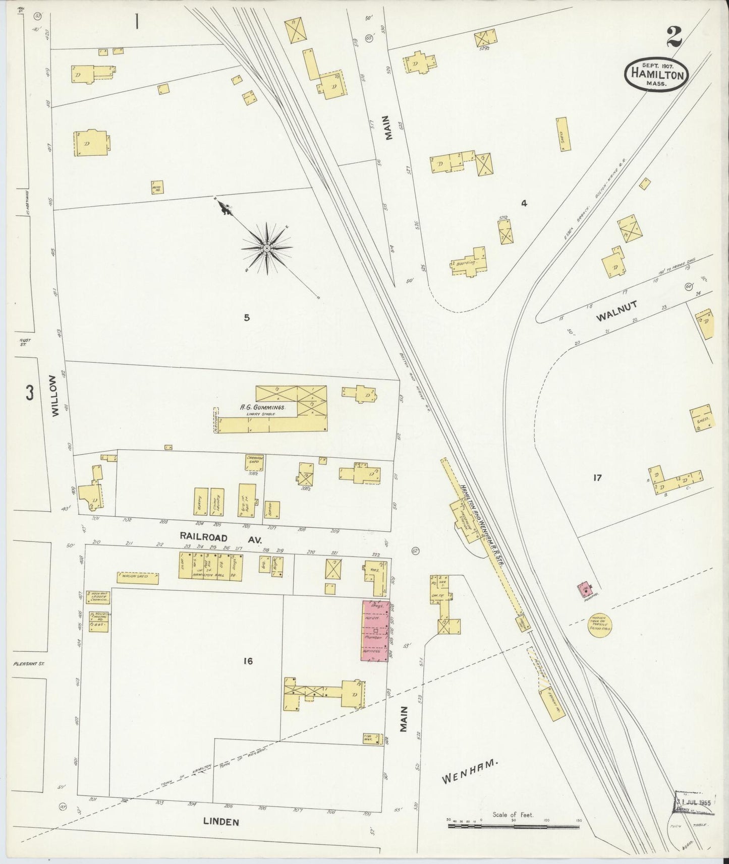 Sanborn Fire Insurance Map from Hamilton, Essex County, Massachusetts (1907), Sheet #0002 - Historic Sanborn Fire Insurance Map Print, vintage old map wall art, antique decor, genealogy gift, Massachusetts Massachusetts map