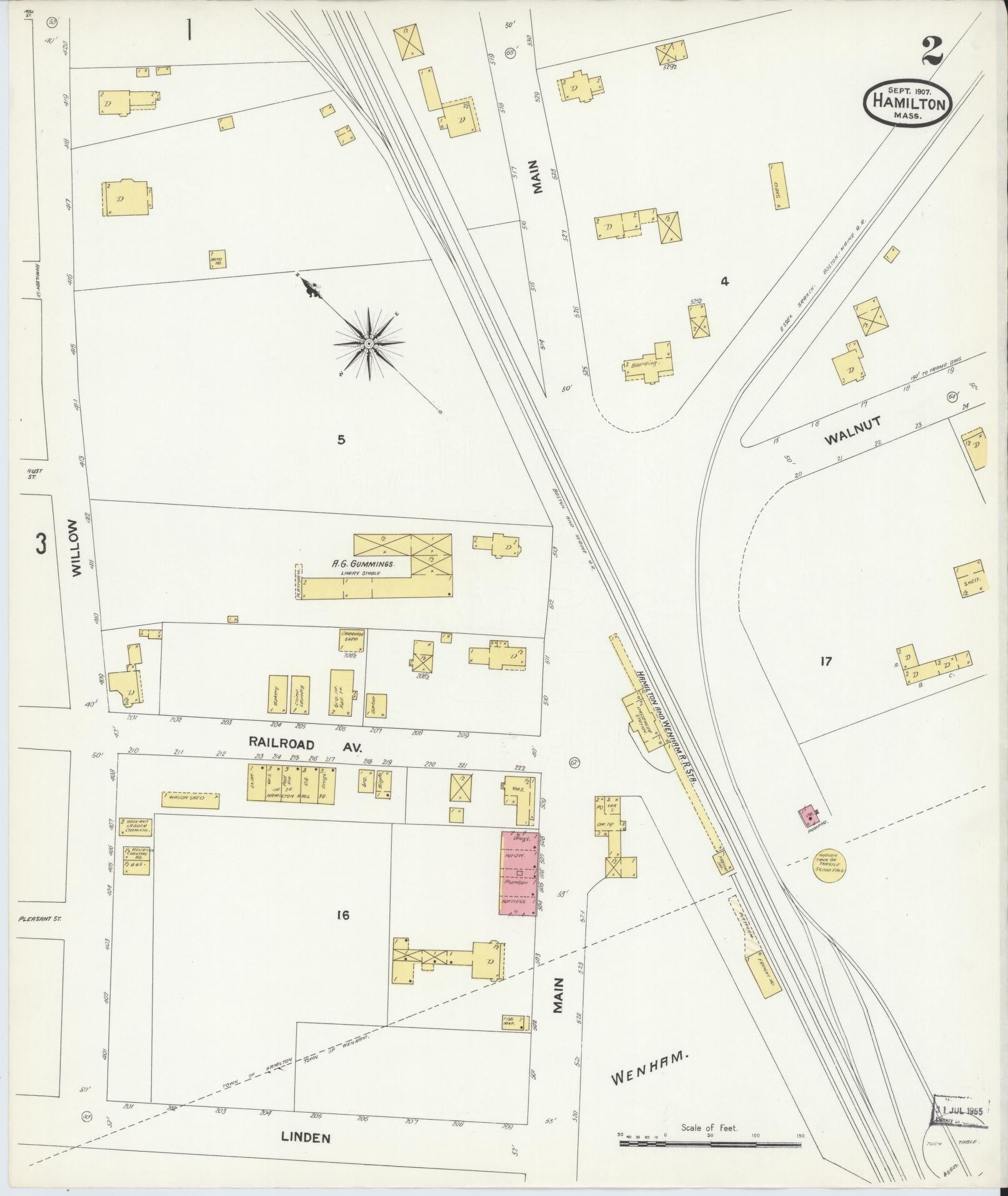 Sanborn Fire Insurance Map from Hamilton, Essex County, Massachusetts (1907), Sheet #0002 - Historic Sanborn Fire Insurance Map Print, vintage old map wall art, antique decor, genealogy gift, Massachusetts Massachusetts map