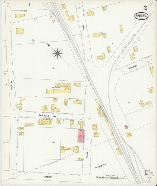 Sanborn Fire Insurance Map from Hamilton, Essex County, Massachusetts (1907), Sheet #0002 - Historic Sanborn Fire Insurance Map Print, vintage old map wall art, antique decor, genealogy gift, Massachusetts Massachusetts map