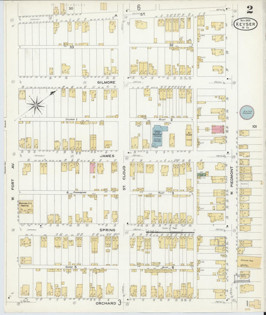 Sanborn Fire Insurance Map from Keyser, Mineral County, West Virginia (1908), Sheet #0002 - Historic Sanborn Fire Insurance Map Print, vintage old map wall art, antique decor, genealogy gift, West Virginia West Virginia map
