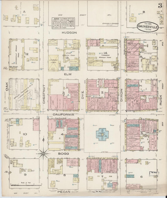 Sanborn Fire Insurance Map from Gainesville, Cooke County, Texas (1885), Sheet #0003 - Historic Sanborn Fire Insurance Map Print, vintage old map wall art, antique decor, genealogy gift, Texas Texas map