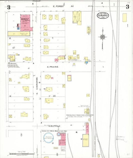 Sanborn Fire Insurance Map from Girard, Crawford County, Kansas (1923), Sheet #0003 - Historic Sanborn Fire Insurance Map Print, vintage old map wall art, antique decor, genealogy gift, Kansas Kansas map