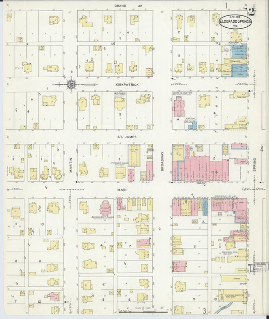 Sanborn Fire Insurance Map from Eldorado Springs, Cedar County, Missouri (1914), Sheet #0002 - Historic Sanborn Fire Insurance Map Print, vintage old map wall art, antique decor, genealogy gift, Missouri Missouri map