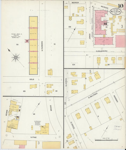 Sanborn Fire Insurance Map from Wilson, Wilson County, North Carolina (1903), Sheet #0010 - Historic Sanborn Fire Insurance Map Print, vintage old map wall art, antique decor, genealogy gift, North Carolina North Carolina map