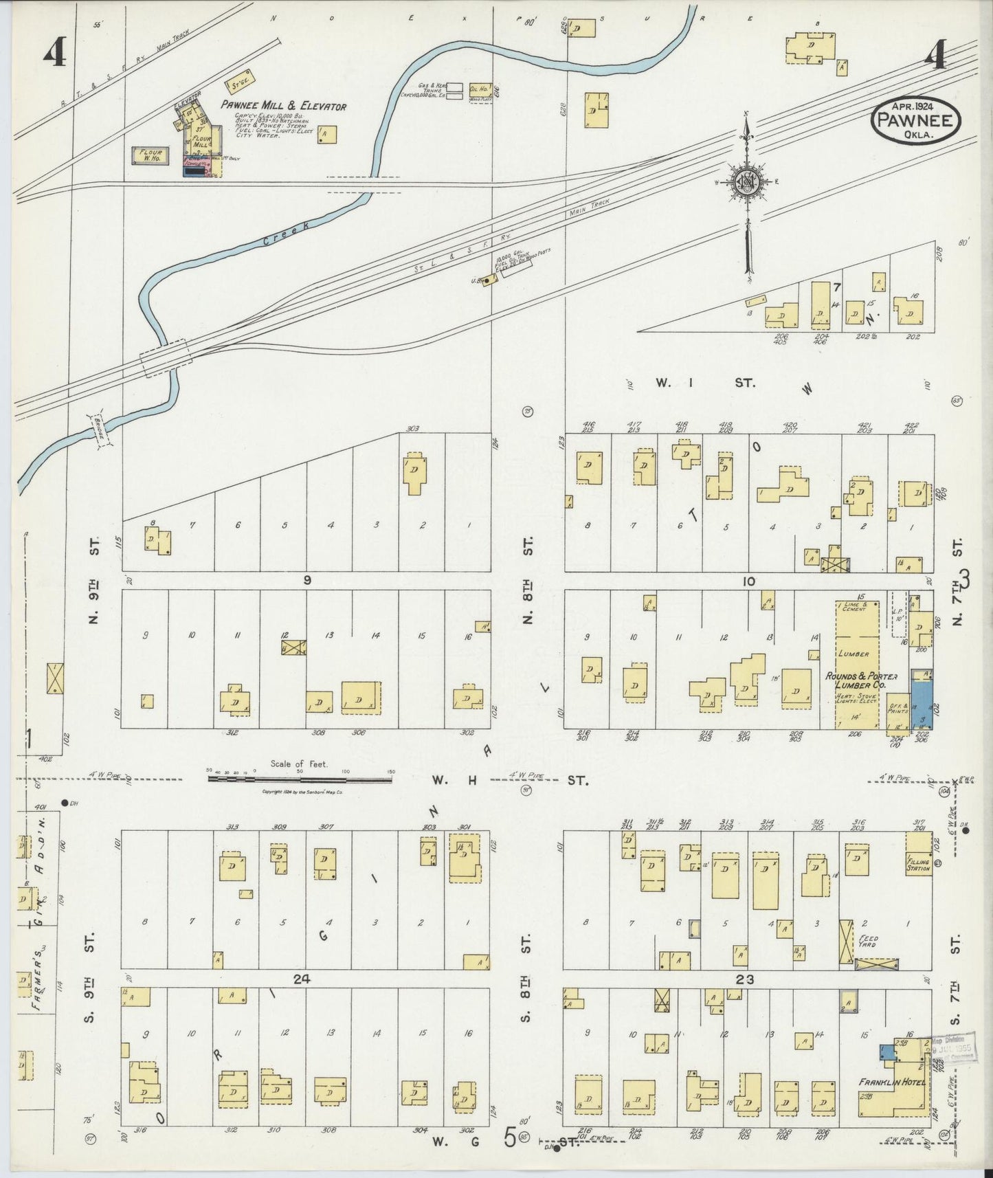 Sanborn Fire Insurance Map from Pawnee, Pawnee County, Oklahoma (1924), Sheet #0004 - Complete Map Set gallery image, historic Sanborn map, vintage wall art, Oklahoma Oklahoma
