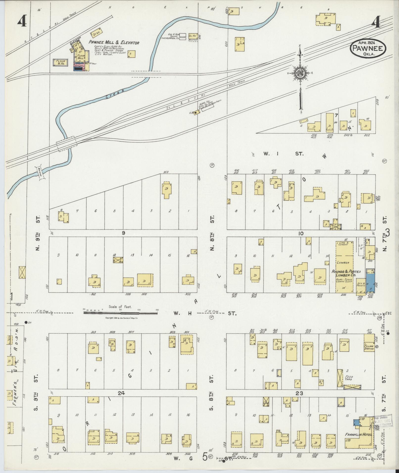 Sanborn Fire Insurance Map from Pawnee, Pawnee County, Oklahoma (1924), Sheet #0004 - Complete Map Set gallery image, historic Sanborn map, vintage wall art, Oklahoma Oklahoma