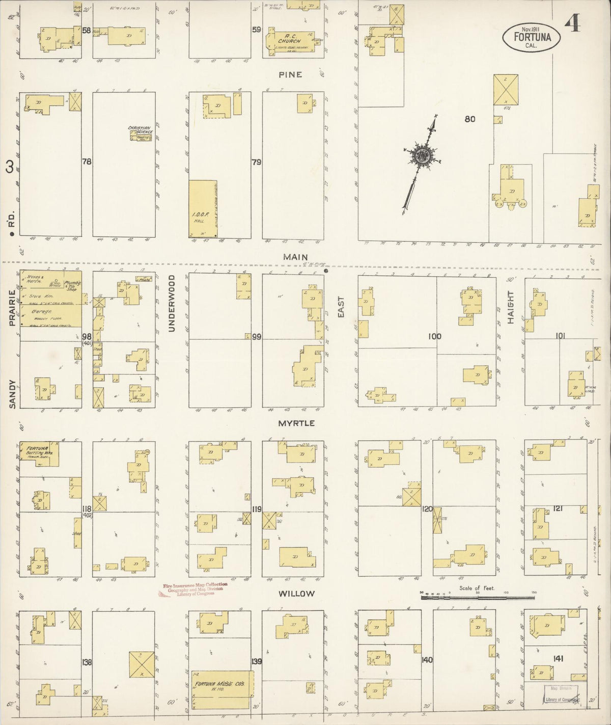 Sanborn Fire Insurance Map from Fortuna, Humboldt County, California (1911), Sheet #0004 - Complete Map Set gallery image, historic Sanborn map, vintage wall art, California California