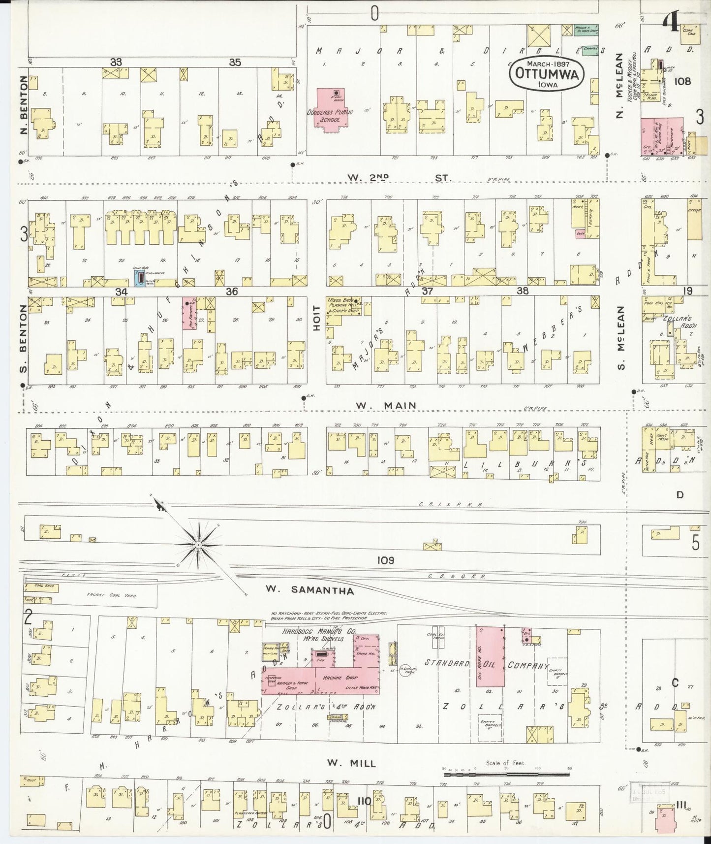 Sanborn Fire Insurance Map from Ottumwa, Wapello County, Iowa (1897), Sheet #0004 - Historic Sanborn Fire Insurance Map Print, vintage old map wall art