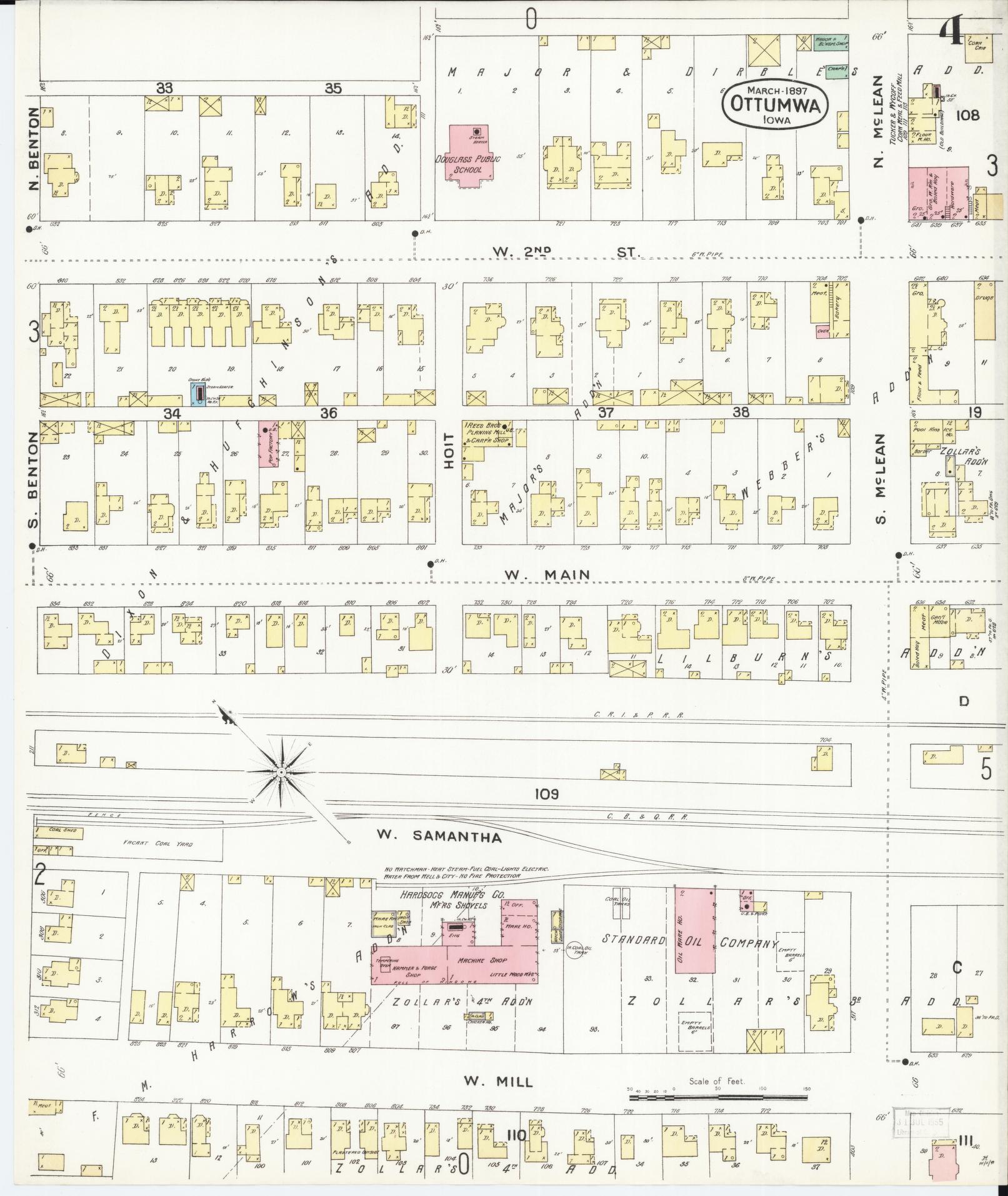 Sanborn Fire Insurance Map from Ottumwa, Wapello County, Iowa (1897), Sheet #0004 - Historic Sanborn Fire Insurance Map Print, vintage old map wall art