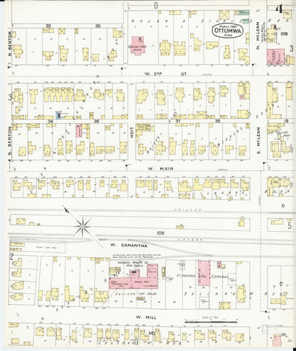 Sanborn Fire Insurance Map from Ottumwa, Wapello County, Iowa (1897), Sheet #0004 - Historic Sanborn Fire Insurance Map Print, vintage old map wall art