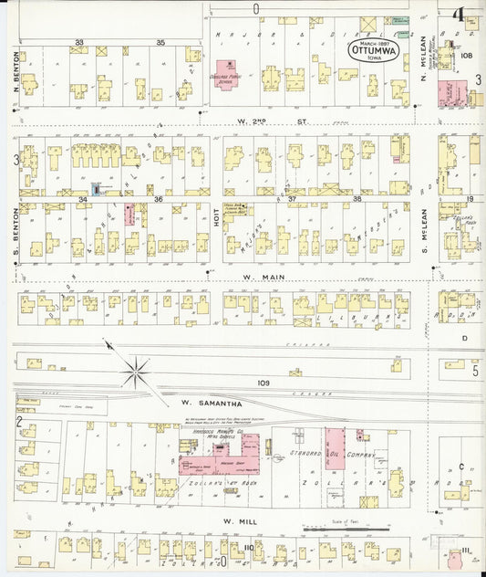 Sanborn Fire Insurance Map from Ottumwa, Wapello County, Iowa (1897), Sheet #0004 - Historic Sanborn Fire Insurance Map Print, vintage old map wall art
