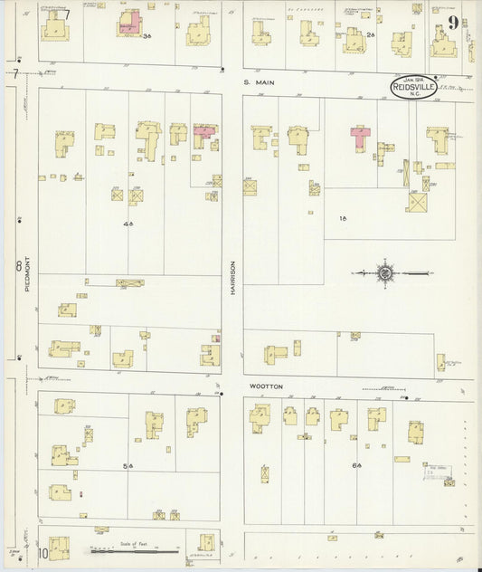 Sanborn Fire Insurance Map from Reidsville, Rockingham County, North Carolina (1914), Sheet #0009 - Historic Sanborn Fire Insurance Map Print, vintage old map wall art, antique decor, genealogy gift, North Carolina North Carolina map