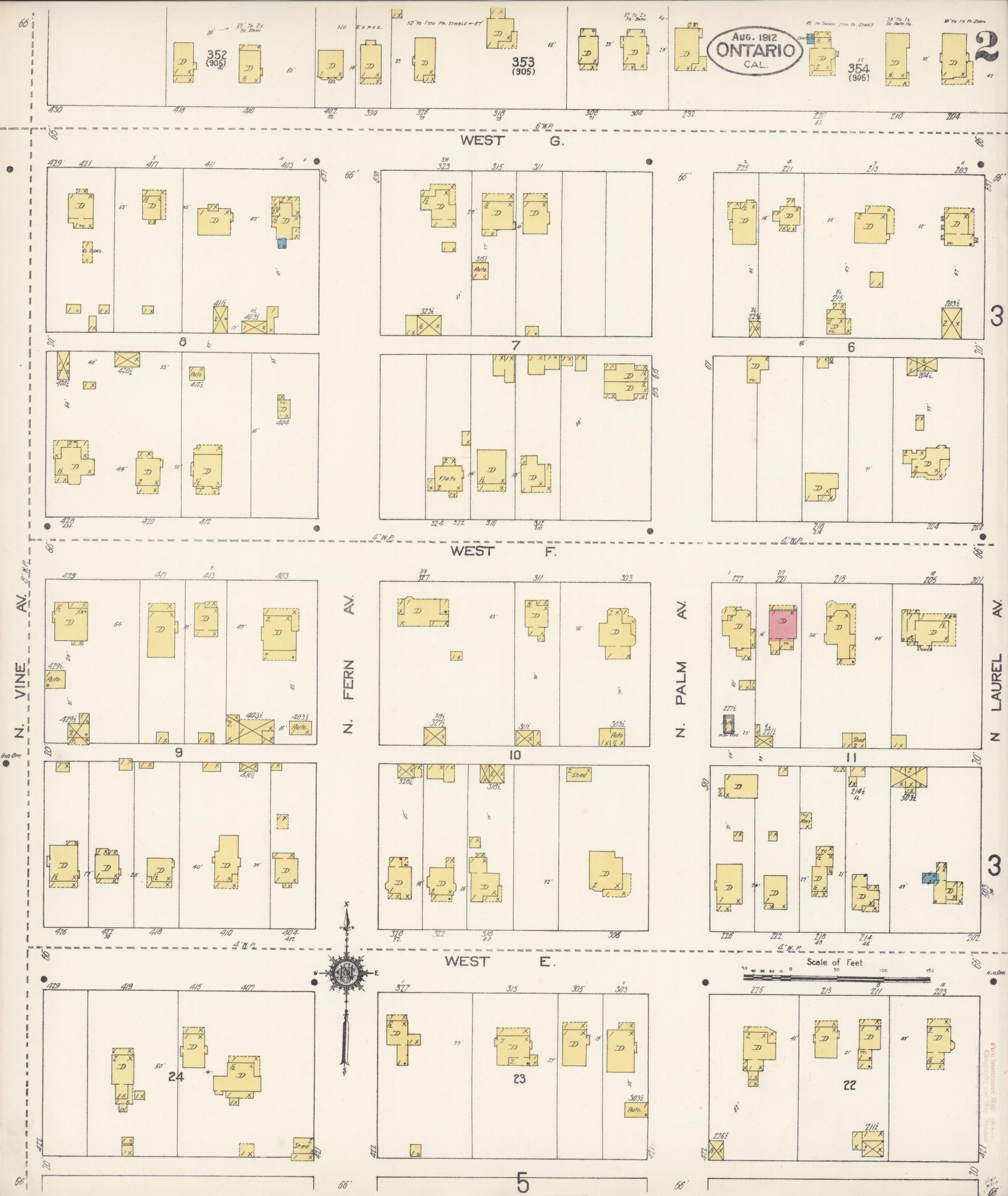 Sanborn Fire Insurance Map from Ontario, San Bernardino County, California (1912), Sheet #0002 - Historic Sanborn Fire Insurance Map Print, vintage old map wall art, antique decor, genealogy gift, California California map