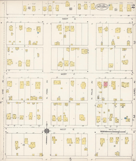 Sanborn Fire Insurance Map from Ontario, San Bernardino County, California (1912), Sheet #0002 - Historic Sanborn Fire Insurance Map Print, vintage old map wall art, antique decor, genealogy gift, California California map