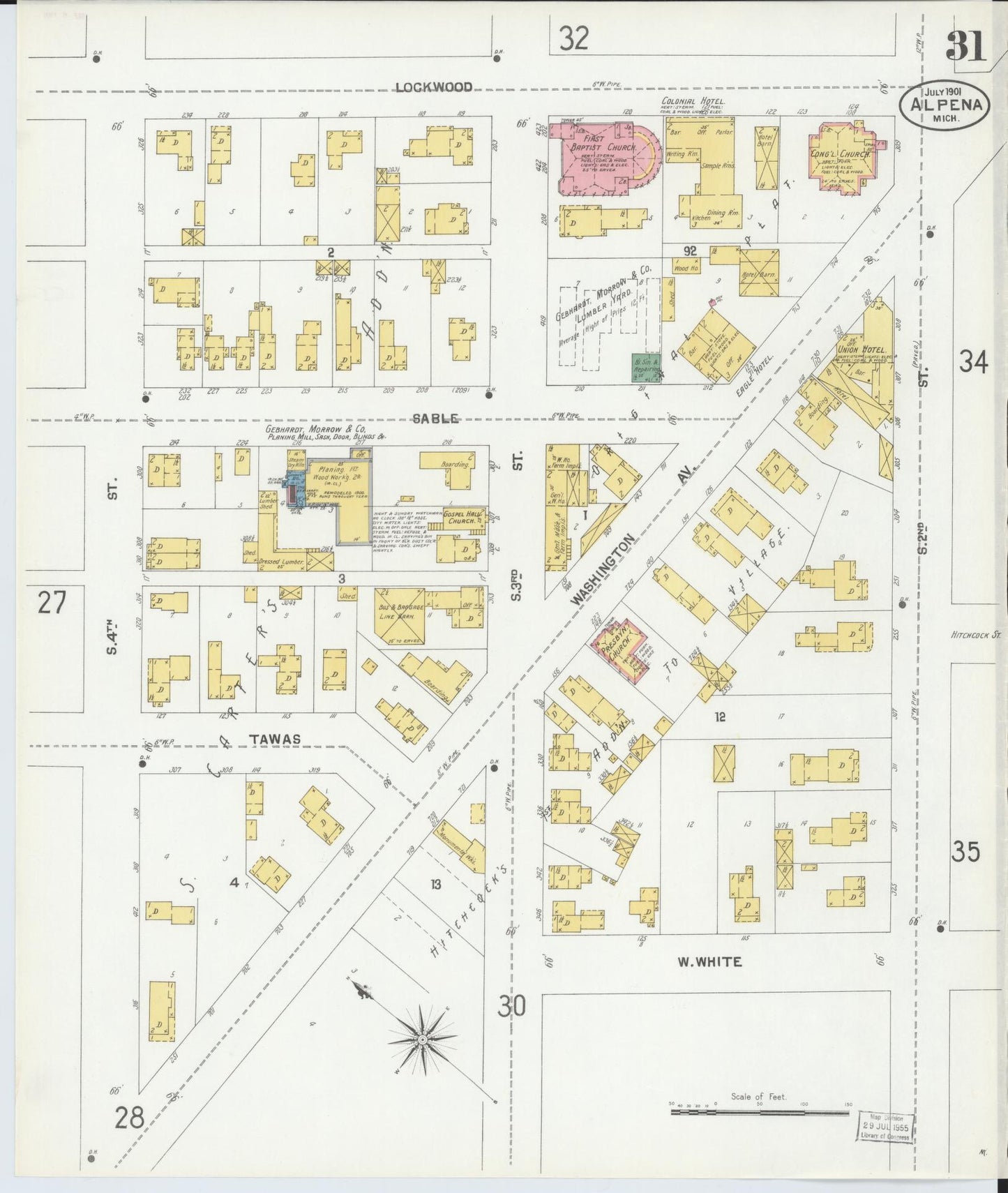 Sanborn Fire Insurance Map from Alpena, Alpena County, Michigan (1901), Sheet #0031 - Complete Map Set gallery image, historic Sanborn map, vintage wall art, Michigan Michigan