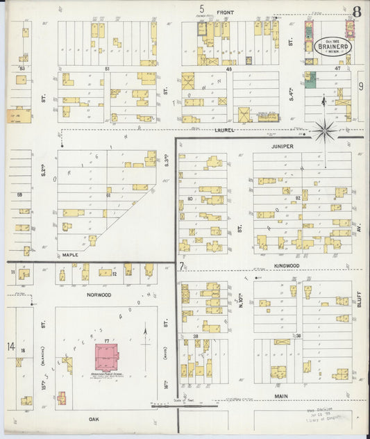 Sanborn Fire Insurance Map from Brainerd, Crow Wing County, Minnesota (1902), Sheet #0008 - Historic Sanborn Fire Insurance Map Print, vintage old map wall art, antique decor, genealogy gift, Minnesota Minnesota map