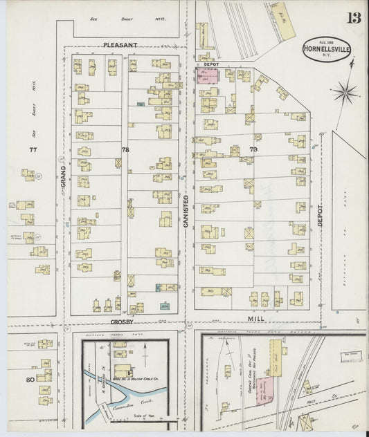 Sanborn Fire Insurance Map from Hornell, Steuben County, New York (1888), Sheet #0013 - Historic Sanborn Fire Insurance Map Print, vintage old map wall art, antique decor, genealogy gift, New York New York map
