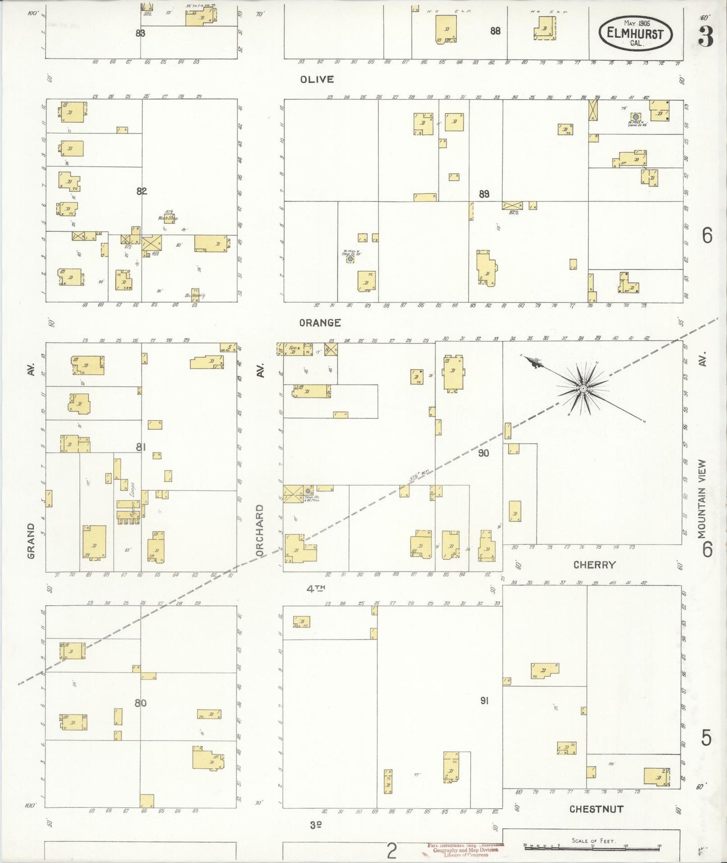 Sanborn Fire Insurance Map from Elmhurst, Alameda County, California (1905), Sheet #0003 - Complete Map Set gallery image, historic Sanborn map, vintage wall art, California California