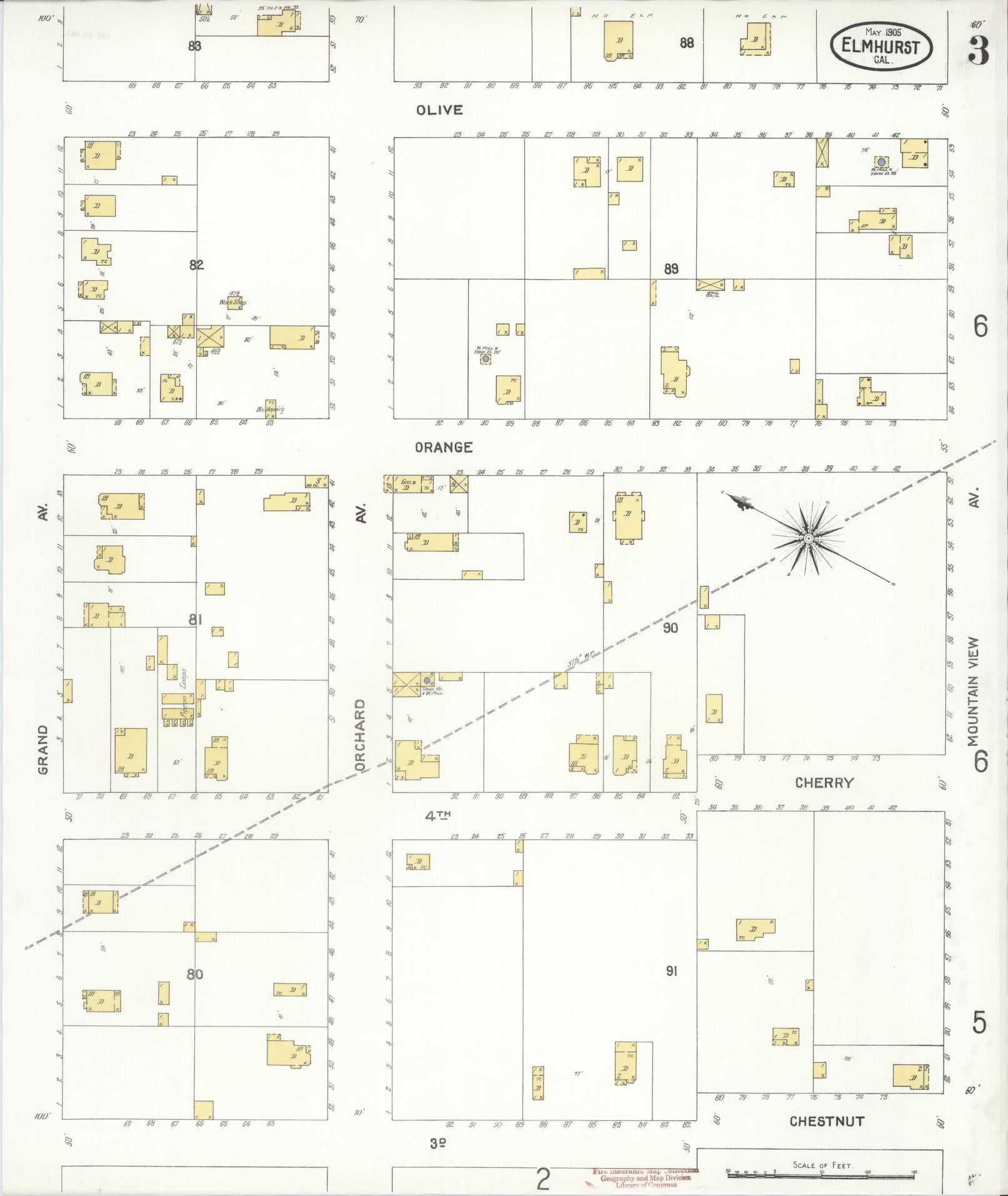 Sanborn Fire Insurance Map from Elmhurst, Alameda County, California (1905), Sheet #0003 - Complete Map Set gallery image, historic Sanborn map, vintage wall art, California California