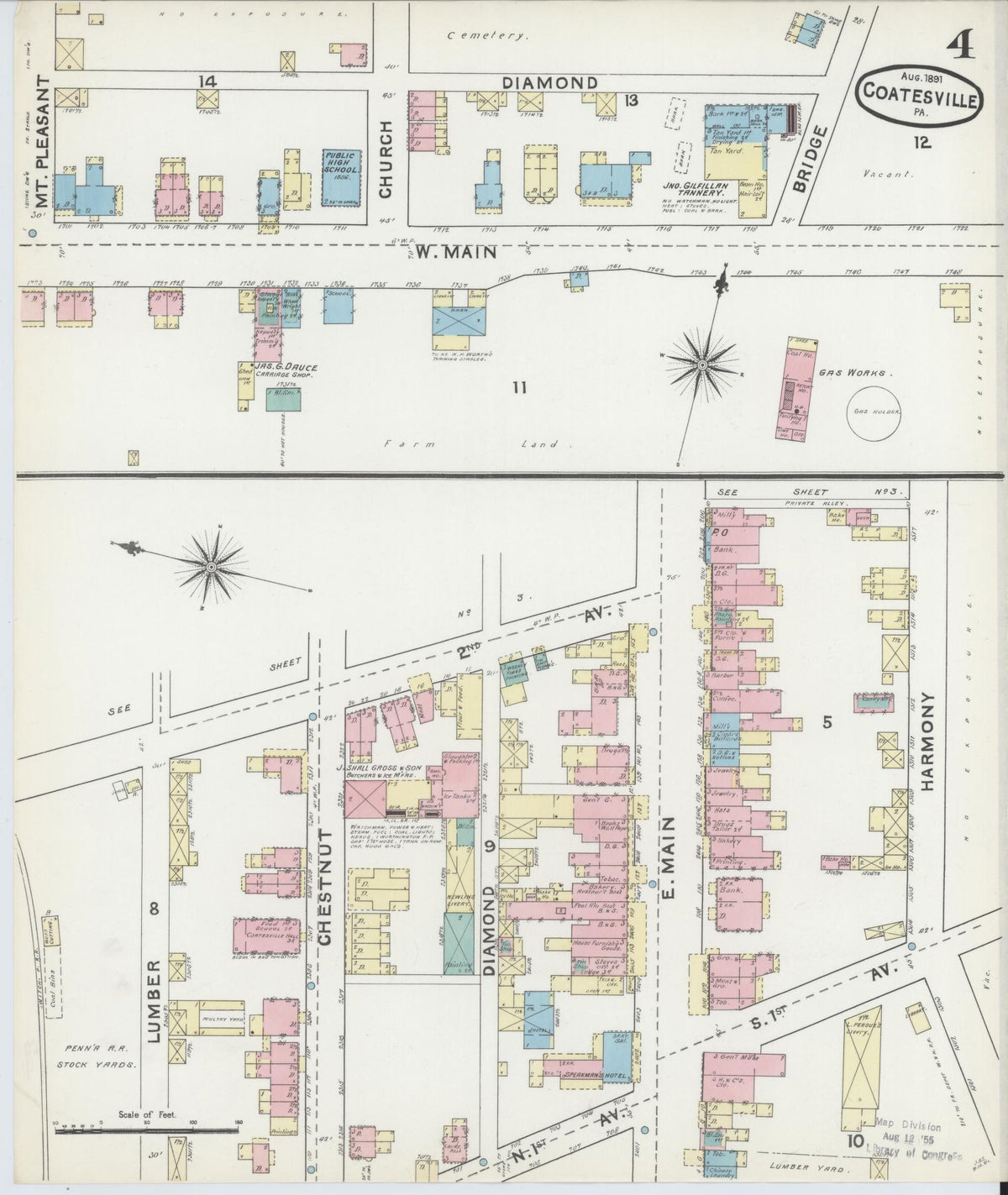 Sanborn Fire Insurance Map from Coatesville, Chester County, Pennsylvania (1891), Sheet #0004 - Complete Map Set gallery image, historic Sanborn map, vintage wall art, Pennsylvania Pennsylvania