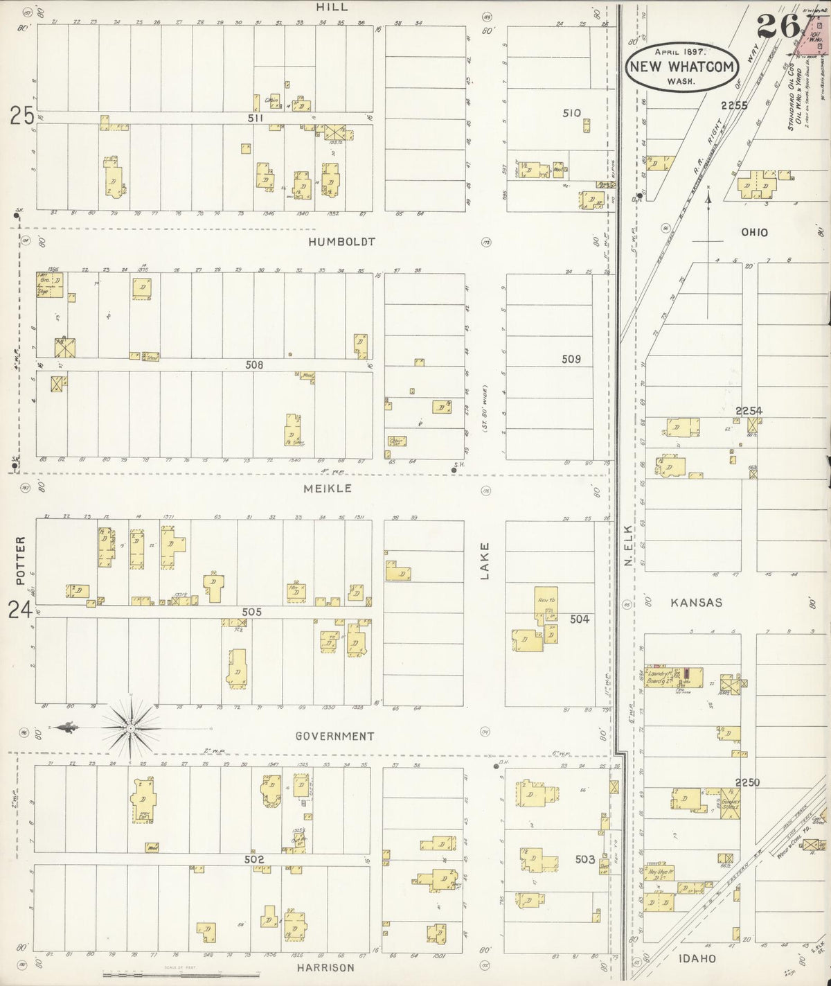 Sanborn Fire Insurance Map from New Whatcom, Whatcom County, Washington (1897), Sheet #0026 - Historic Sanborn Fire Insurance Map Print, vintage old map wall art, antique decor, genealogy gift, Washington Washington map