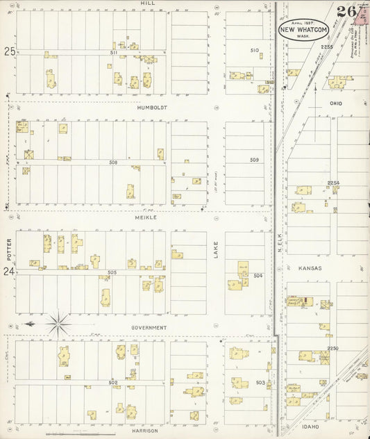 Sanborn Fire Insurance Map from New Whatcom, Whatcom County, Washington (1897), Sheet #0026 - Historic Sanborn Fire Insurance Map Print, vintage old map wall art, antique decor, genealogy gift, Washington Washington map