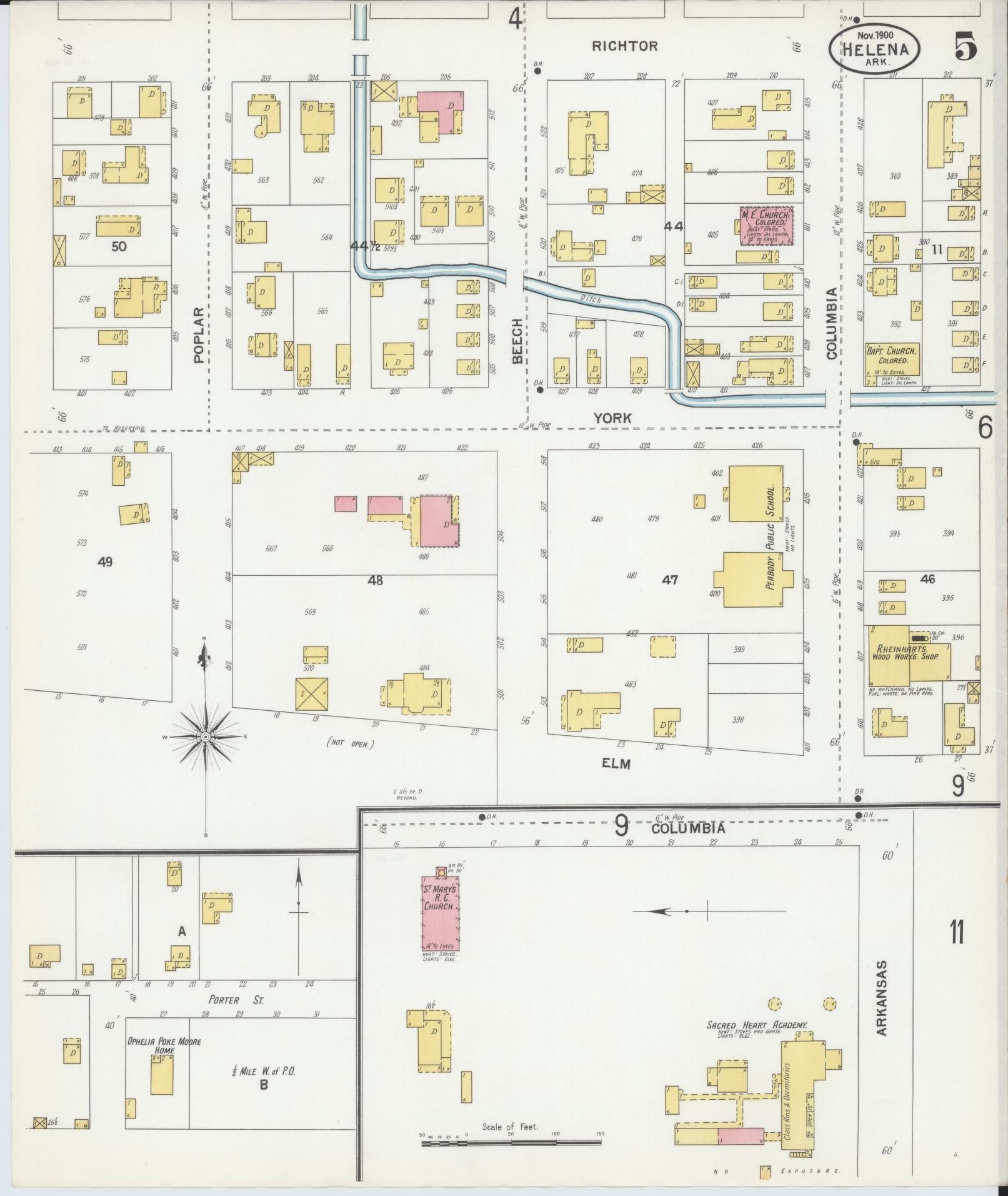 Sanborn Fire Insurance Map from Helena, Phillips County, Arkansas (1900), Sheet #0005 - Historic Sanborn Fire Insurance Map Print, vintage old map wall art, antique decor, genealogy gift, Arkansas Arkansas map