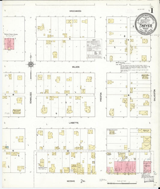 Sanborn Fire Insurance Map from Thayer, Neosho County, Kansas (1912), Sheet #0001 - Complete Map Set gallery image, historic Sanborn map, vintage wall art, Kansas Kansas