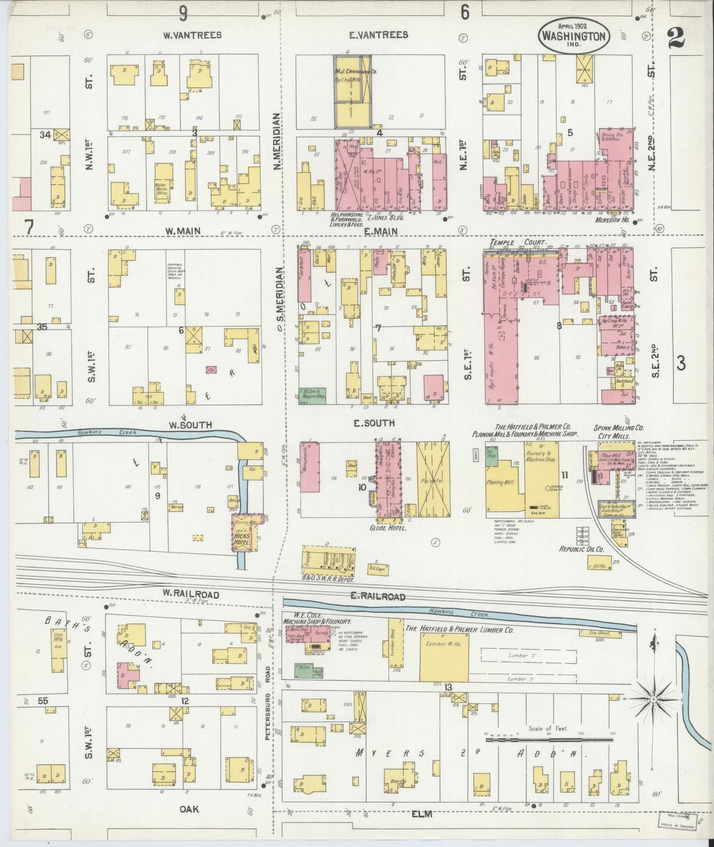 Sanborn Fire Insurance Map from Washington, Daviess County, Indiana (1902), Sheet #0002 - Complete Map Set gallery image, historic Sanborn map, vintage wall art, Washington Washington
