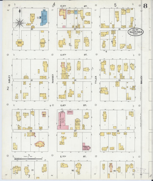 Sanborn Fire Insurance Map from Hastings, Dakota County, Minnesota (1904), Sheet #0008 - Historic Sanborn Fire Insurance Map Print, vintage old map wall art, antique decor, genealogy gift, Minnesota Minnesota map