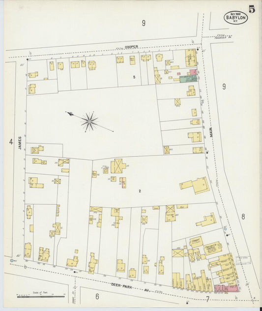 Sanborn Fire Insurance Map from Babylon, Suffolk County, New York (1902), Sheet #0005 - Historic Sanborn Fire Insurance Map Print, vintage old map wall art, antique decor, genealogy gift, New York New York map