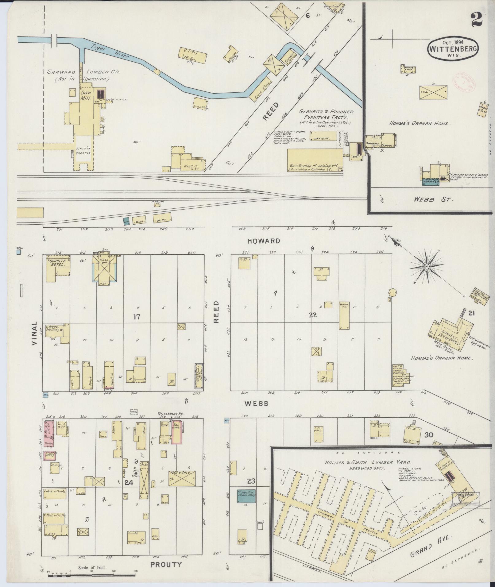 Sanborn Fire Insurance Map from Wittenberg, Shawano County, Wisconsin (1894), Sheet #0002 - Complete Map Set gallery image, historic Sanborn map, vintage wall art, Wisconsin Wisconsin