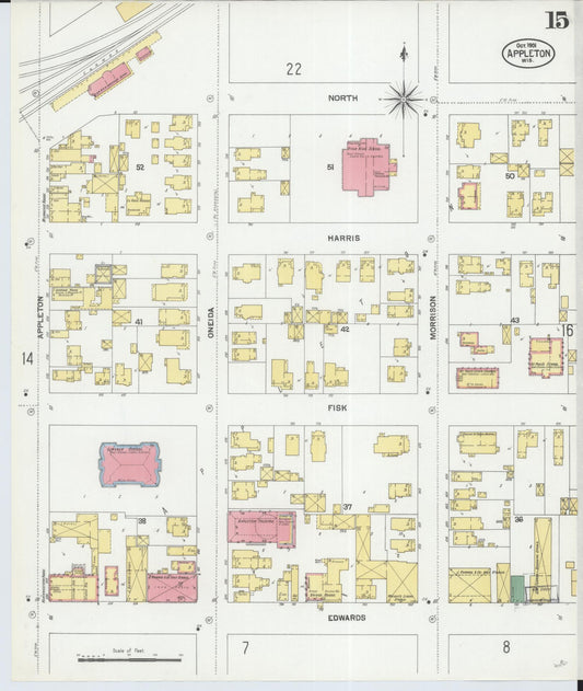 Sanborn Fire Insurance Map from Appleton, Outagamie County, Wisconsin (1901), Sheet #0015 - Historic Sanborn Fire Insurance Map Print, vintage old map wall art, antique decor, genealogy gift, Wisconsin Wisconsin map