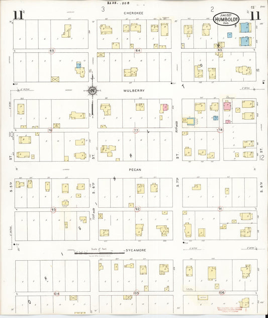 Sanborn Fire Insurance Map from Humboldt, Allen County, Kansas (1936), Sheet #0011 - Historic Sanborn Fire Insurance Map Print, vintage old map wall art, antique decor, genealogy gift, Kansas Kansas map