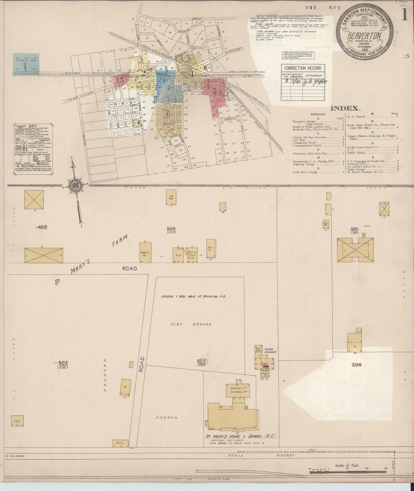 Sanborn Fire Insurance Map from Beaverton, Washington County, Oregon (1931), Sheet #0001 - Complete Map Set gallery image, historic Sanborn map, vintage wall art, Oregon Oregon