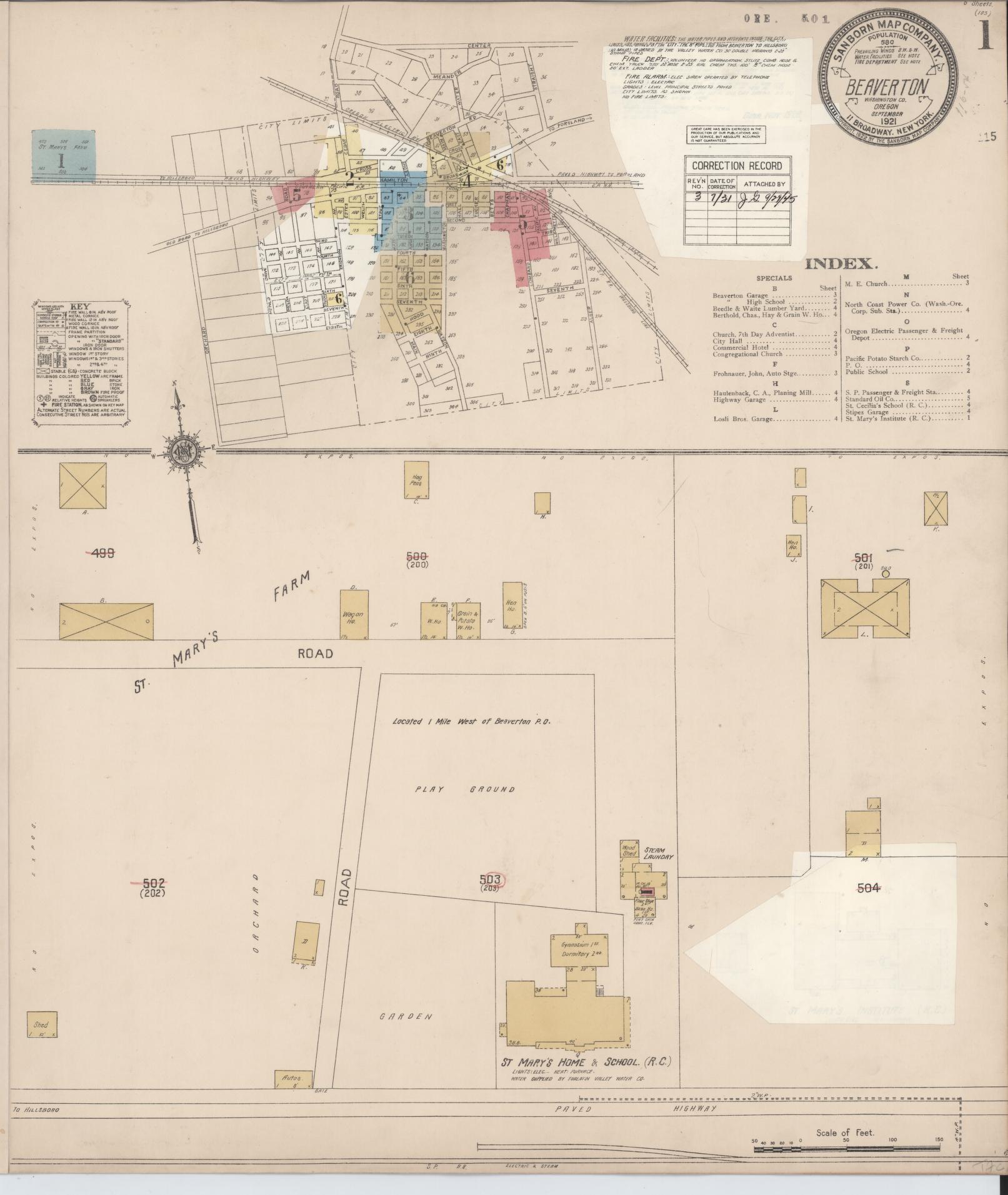 Sanborn Fire Insurance Map from Beaverton, Washington County, Oregon (1931), Sheet #0001 - Complete Map Set gallery image, historic Sanborn map, vintage wall art, Oregon Oregon