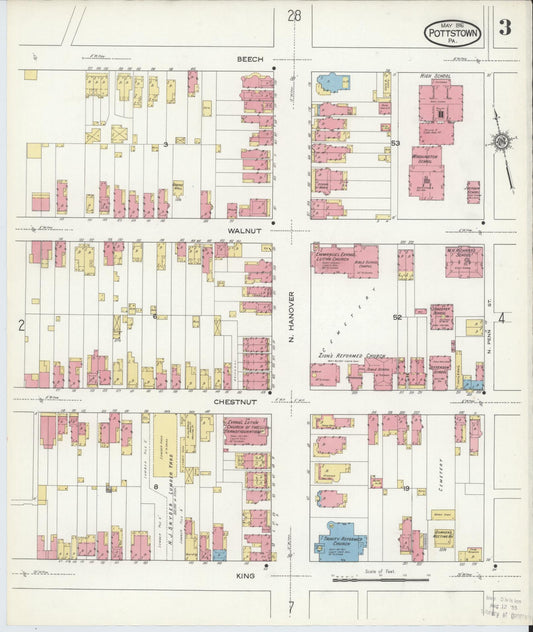 Sanborn Fire Insurance Map from Pottstown, Montgomery County, Pennsylvania (1916), Sheet #0003 - Historic Sanborn Fire Insurance Map Print, vintage old map wall art, antique decor, genealogy gift, Pennsylvania Pennsylvania map