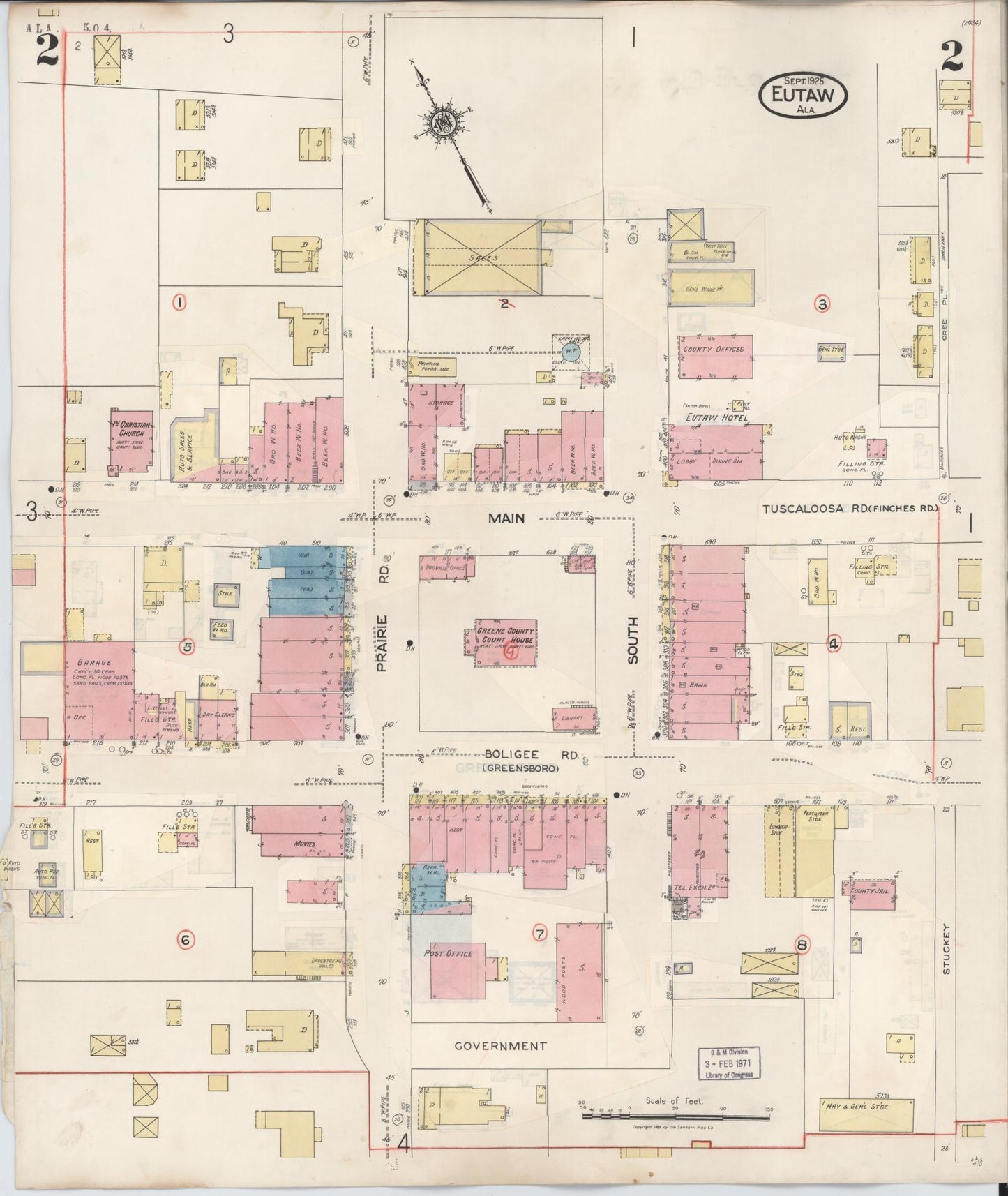 Sanborn Fire Insurance Map from Eutaw, Greene County, Alabama (1943), Sheet #0002 - Complete Map Set gallery image, historic Sanborn map, vintage wall art, Alabama Alabama