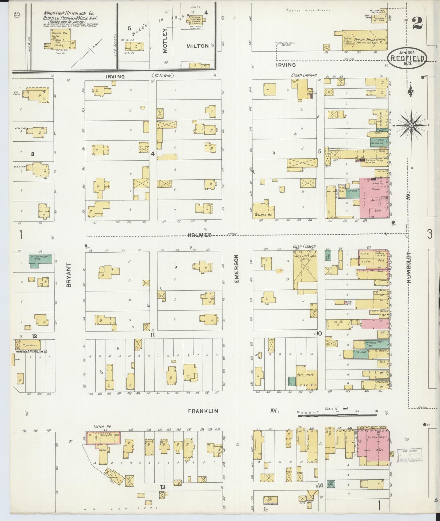Sanborn Fire Insurance Map from Redfield, Spink County, South Dakota (1904), Sheet #0002 - Historic Sanborn Fire Insurance Map Print, vintage old map wall art, antique decor, genealogy gift, South Dakota South Dakota map