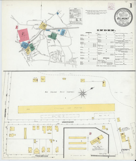Sanborn Fire Insurance Map from Belmont, Middlesex County, Massachusetts (1905), Sheet #0001 - Historic Sanborn Fire Insurance Map Print, vintage old map wall art, antique decor, genealogy gift, Massachusetts Massachusetts map