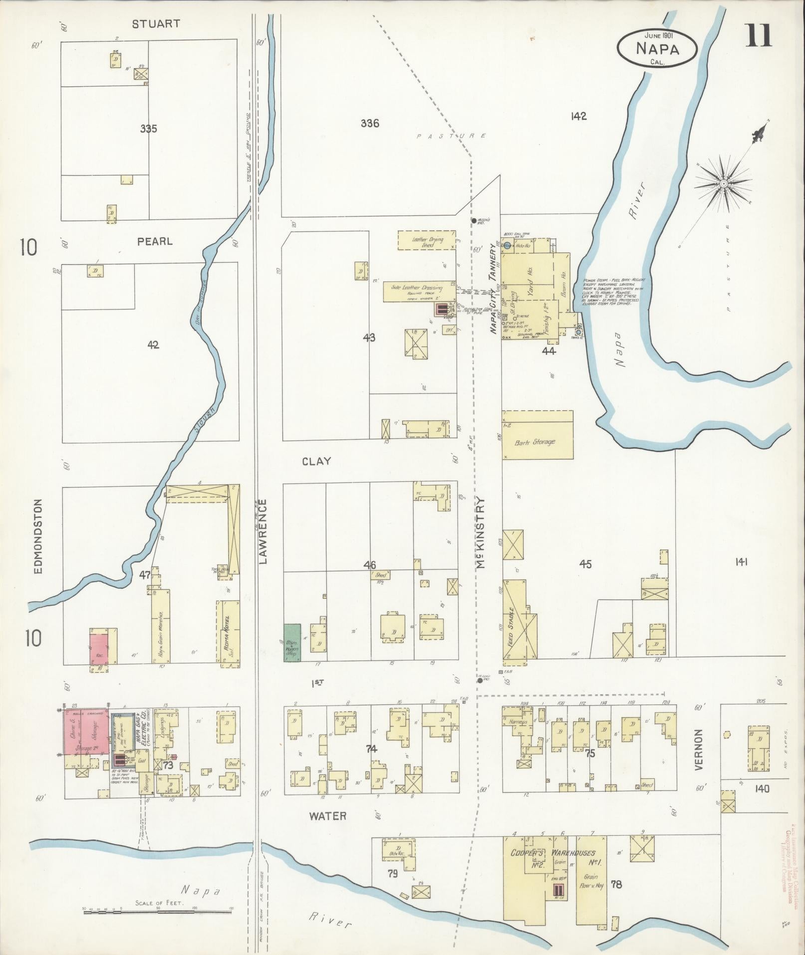 Sanborn Fire Insurance Map from Napa, Napa County, California (1901), Sheet #0011 - Complete Map Set gallery image, historic Sanborn map, vintage wall art, California California