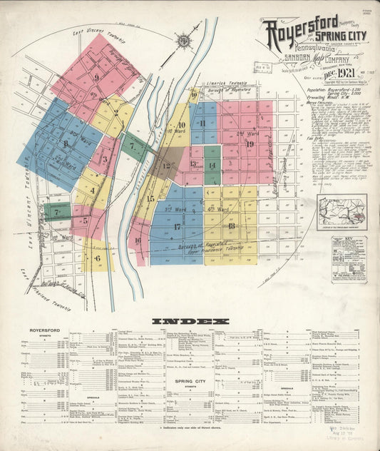 Sanborn Fire Insurance Map from Royersford, Montgomery County, Pennsylvania (1921), Sheet #0001 - Historic Sanborn Fire Insurance Map Print, vintage old map wall art, antique decor, genealogy gift, Pennsylvania Pennsylvania map