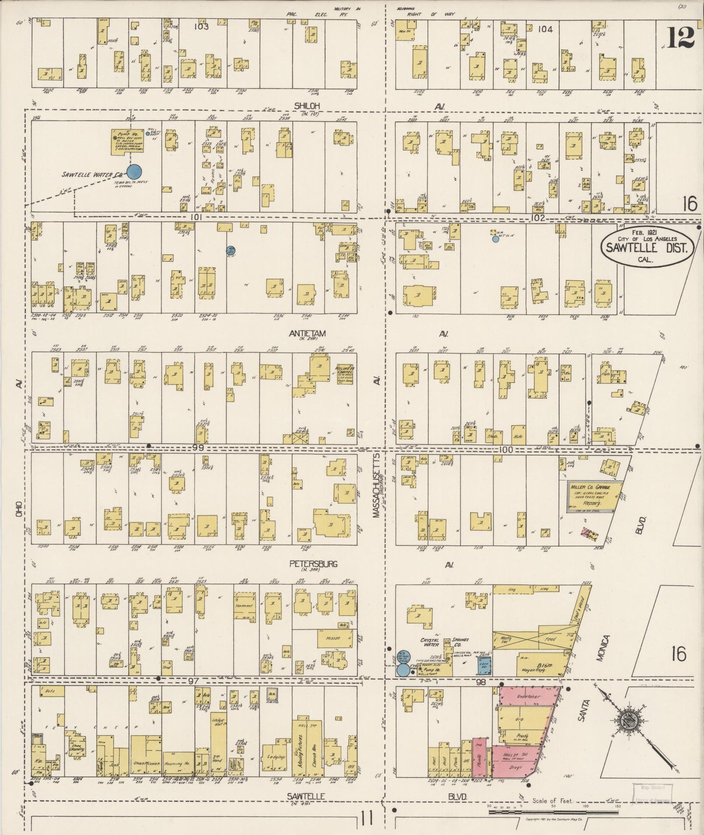 Sanborn Fire Insurance Map from Sawtelle, Los Angeles County, California (1921), Sheet #0012 - Complete Map Set gallery image, historic Sanborn map, vintage wall art, California California
