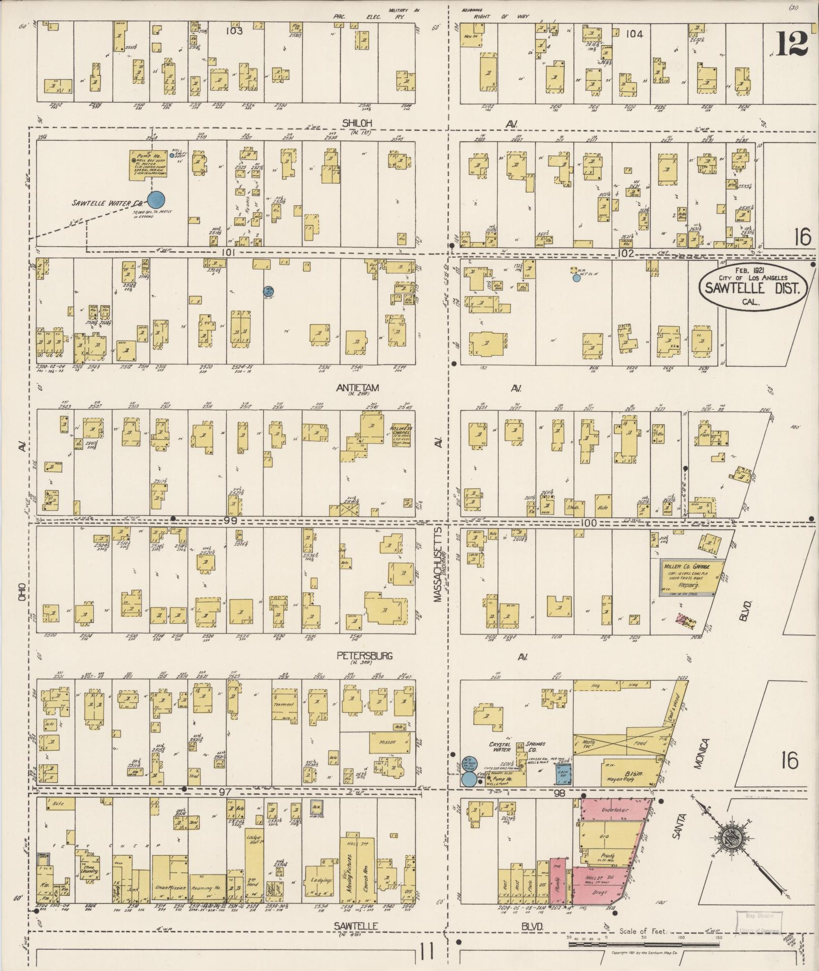Sanborn Fire Insurance Map from Sawtelle, Los Angeles County, California (1921), Sheet #0012 - Complete Map Set gallery image, historic Sanborn map, vintage wall art, California California