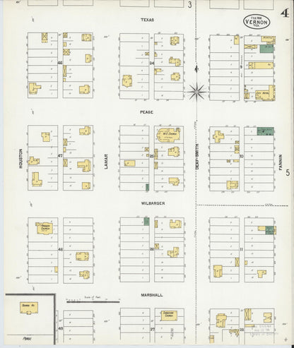 Sanborn Fire Insurance Map from Vernon, Wilbarger County, Texas (1902), Sheet #0004 - Historic Sanborn Fire Insurance Map Print, vintage old map wall art, antique decor, genealogy gift, Texas Texas map