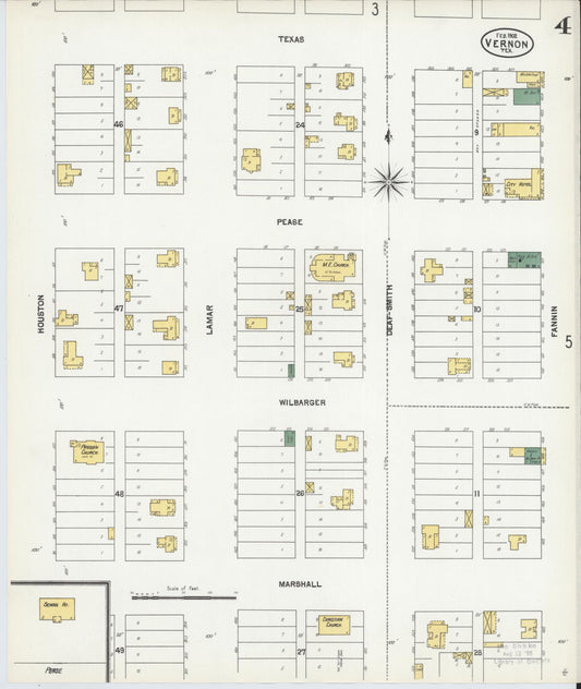 Sanborn Fire Insurance Map from Vernon, Wilbarger County, Texas (1902), Sheet #0004 - Historic Sanborn Fire Insurance Map Print, vintage old map wall art, antique decor, genealogy gift, Texas Texas map