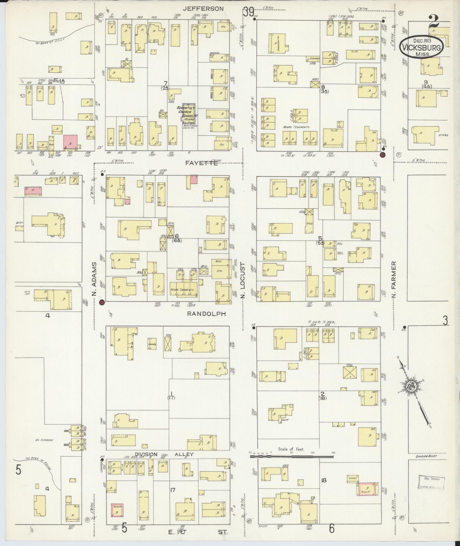 Sanborn Fire Insurance Map from Vicksburg, Warren County, Mississippi (1913), Sheet #0002 - Complete Map Set gallery image, historic Sanborn map, vintage wall art, Mississippi Mississippi