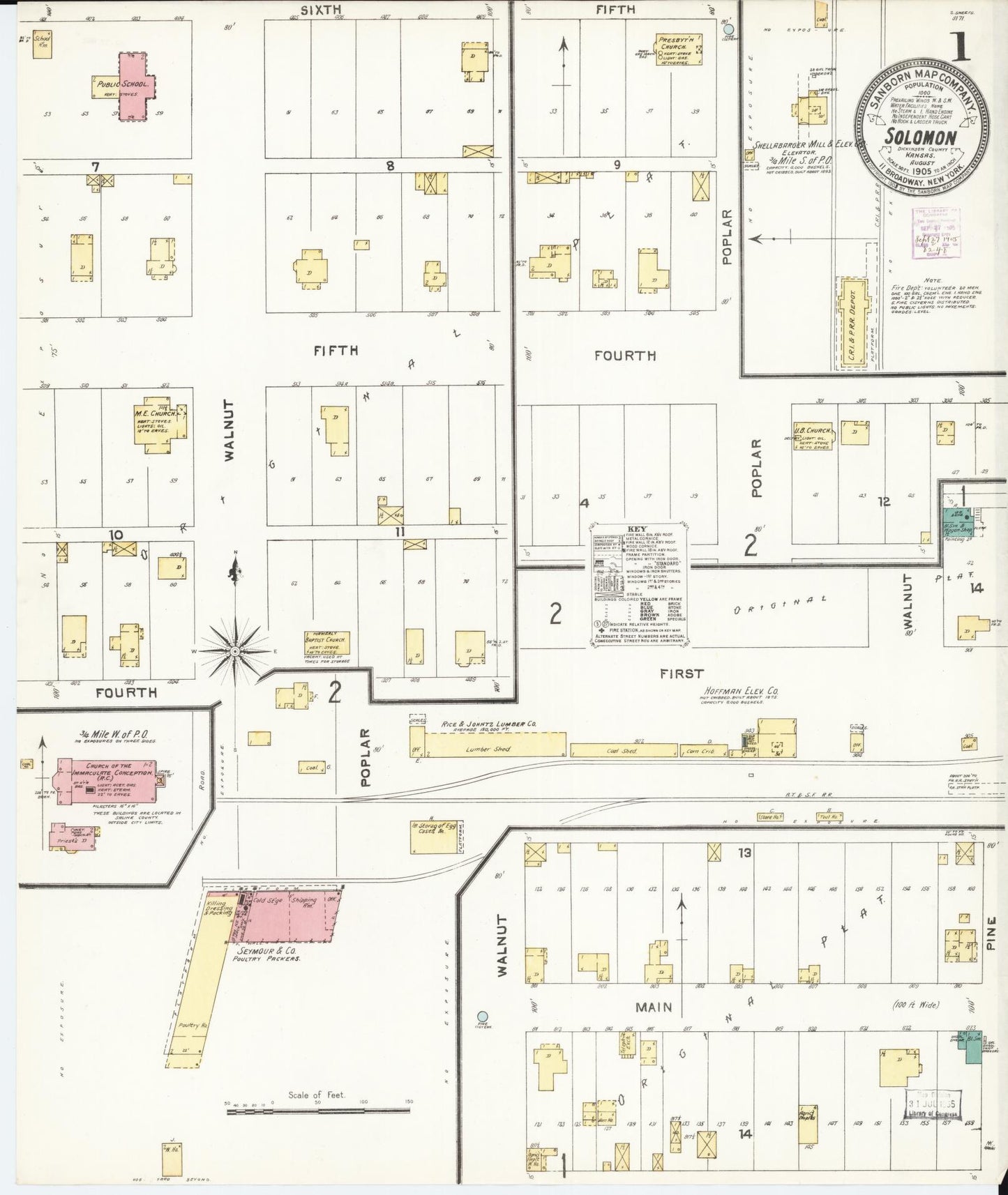 Sanborn Fire Insurance Map from Solomon, Dickinson County, Kansas (1905), Sheet #0001 - Complete Map Set gallery image, historic Sanborn map, vintage wall art, Kansas Kansas